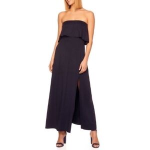 NEW Susana Monaco Slit Dress Sz S Long Strapless Overlay Navy Blue.